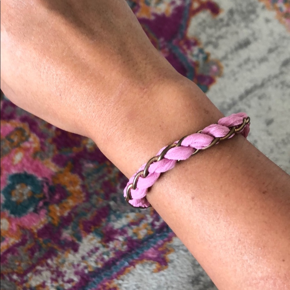 Pink and Gold Braided Tassel Bracelet